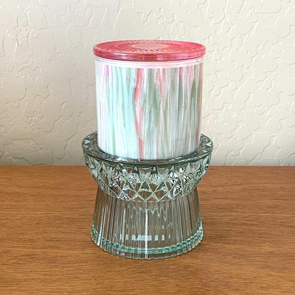 New Bath & Body Works Faceted Glass Pedestal Candle Holder Green for 3 Wick NWT - Picture 2 of 6